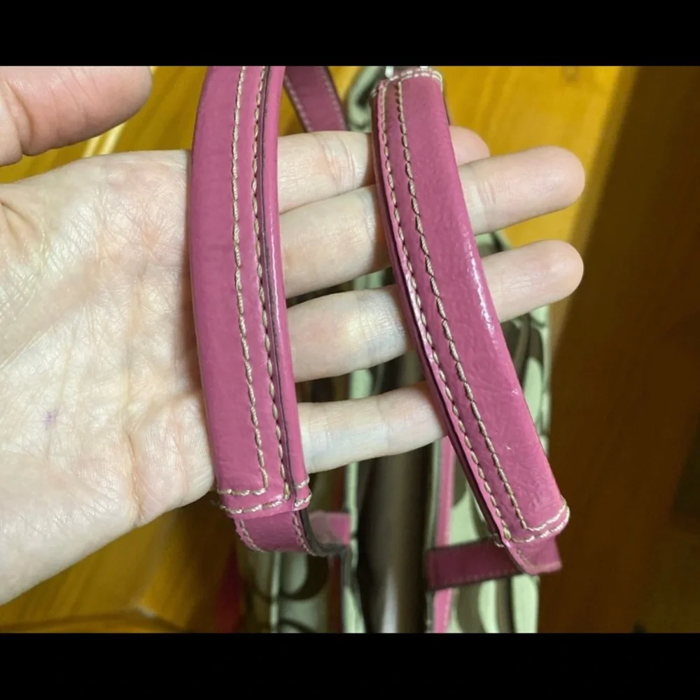 Coach Signature Multifunction Diaper Pink/Khaki Canvas/Patent Leather Diaper Bag